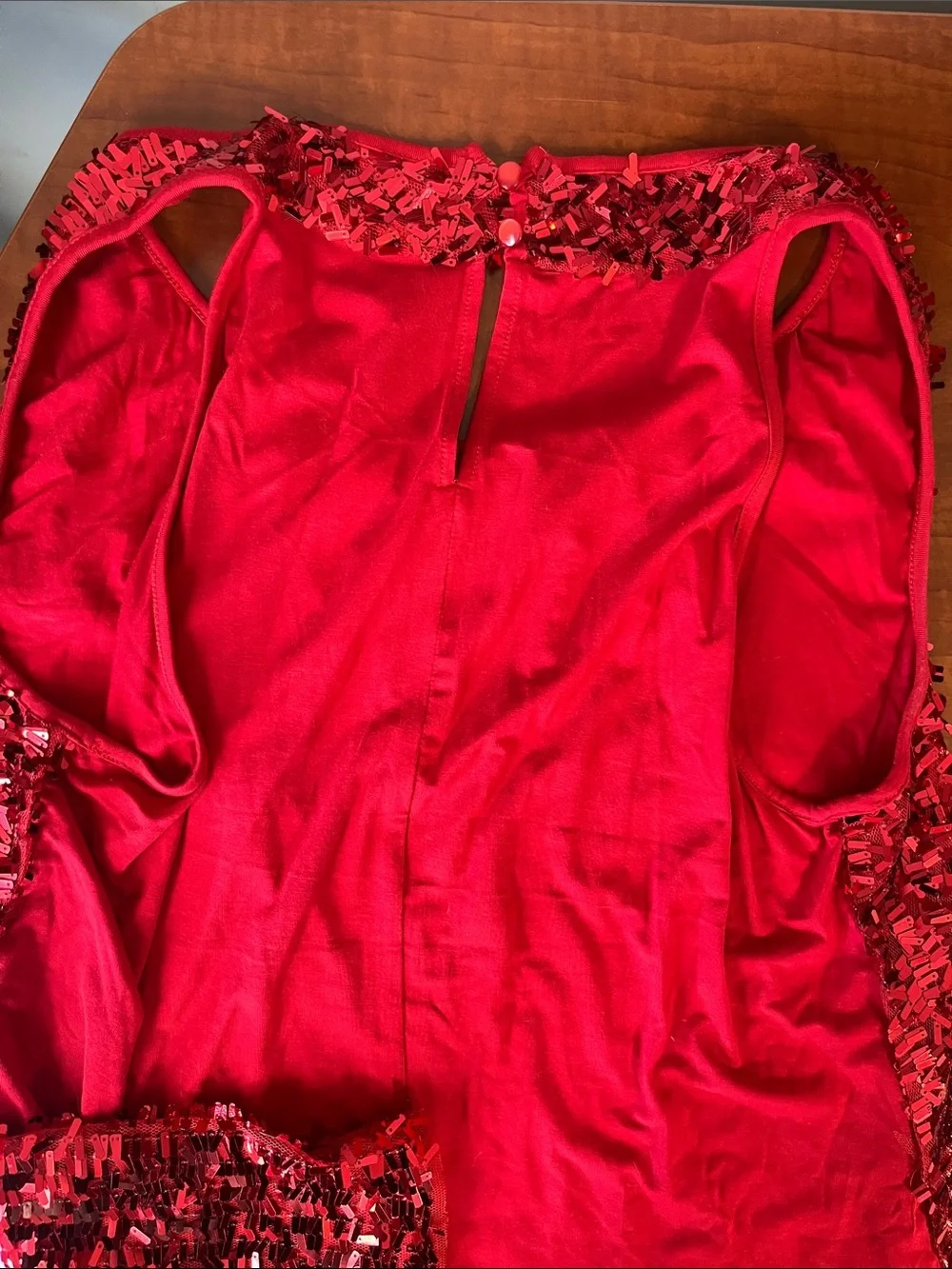 BOTH Sequin Party Tops Red & Silver Confetti Sequins Club Wear Drape Neck - Picture 9 of 15